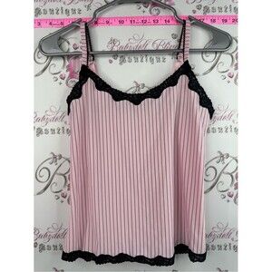 Premiere Collection tank top stripes Pink Pinstripe Lace-Trim Cami